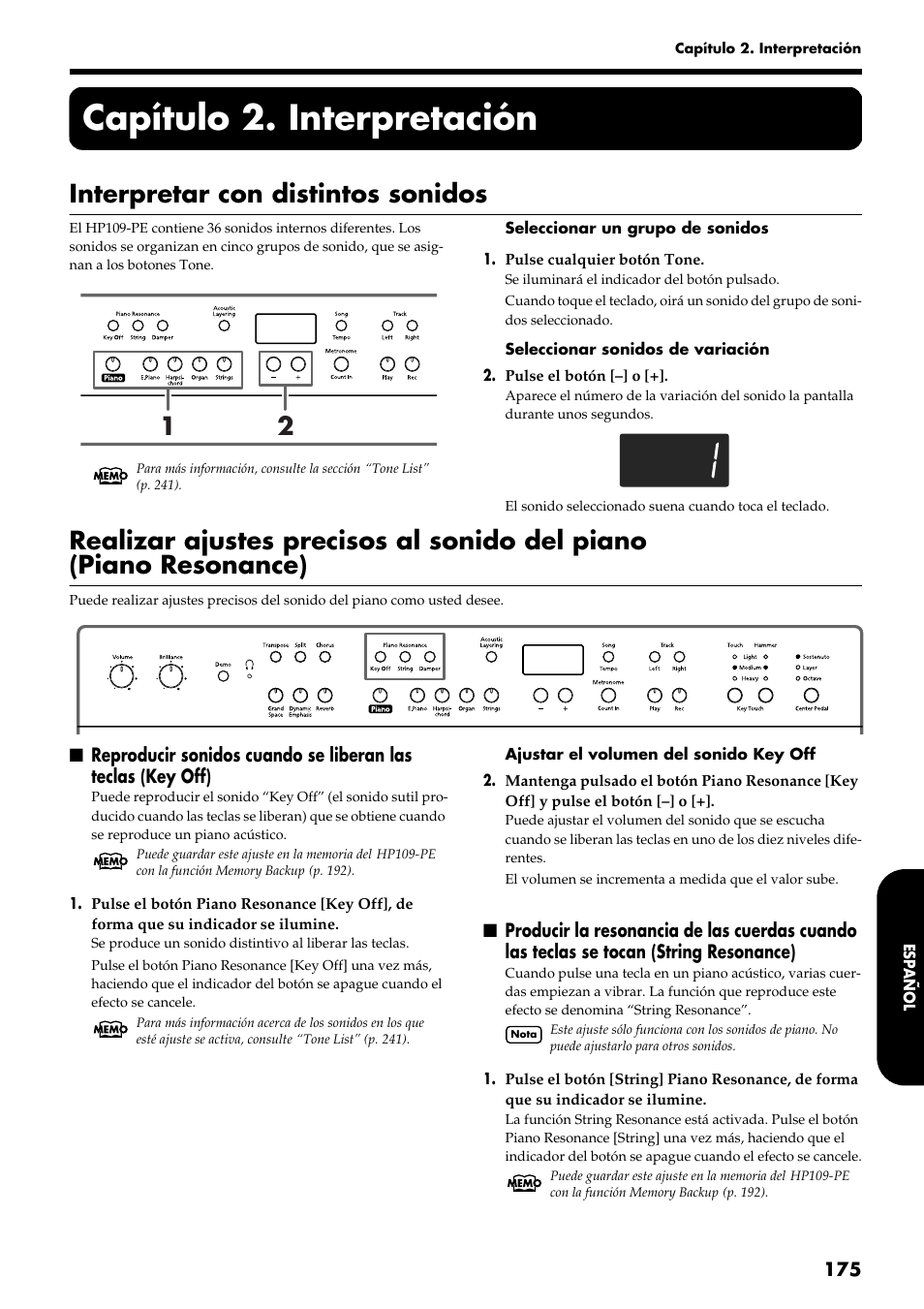 Capítulo 2. interpretación, Interpretar con distintos sonidos | Roland HP109-PE User Manual | Page 177 / 250