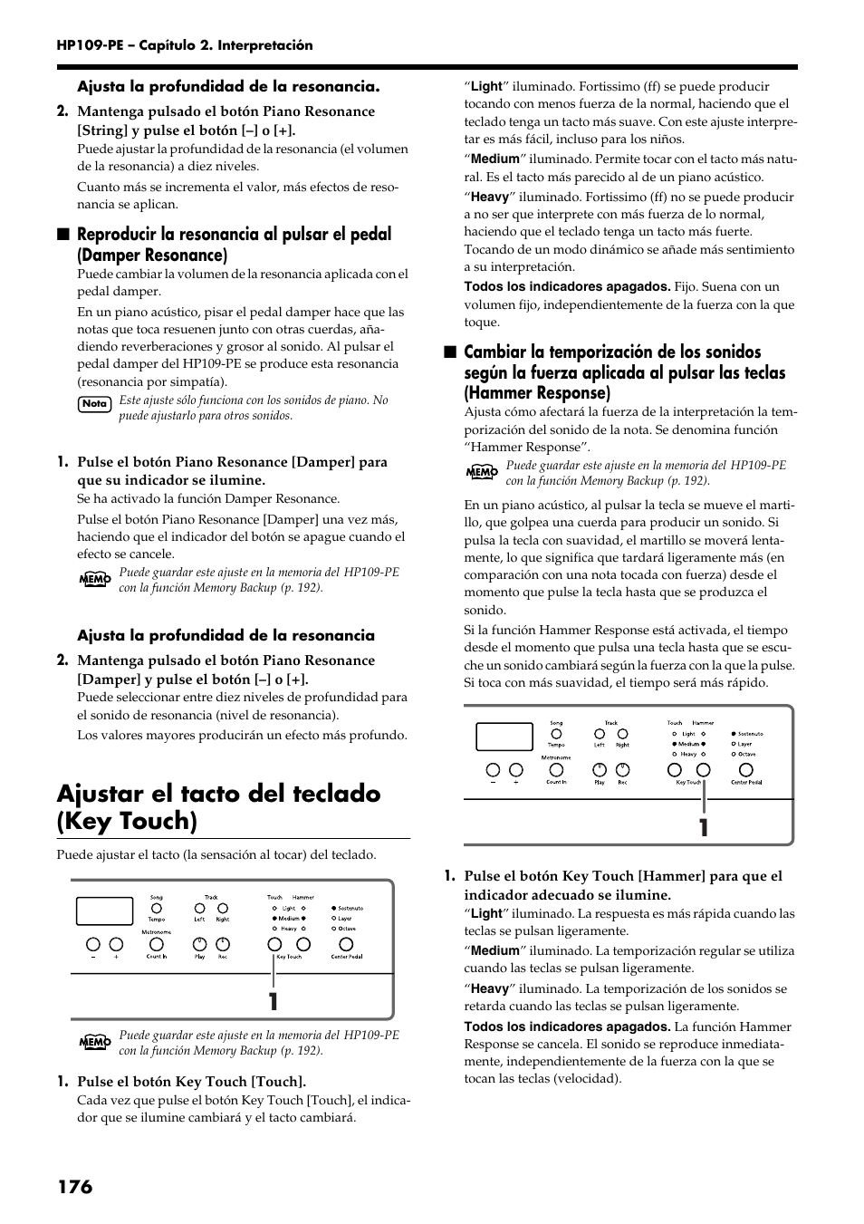 Ajustar el tacto del teclado (key touch) | Roland HP109-PE User Manual | Page 178 / 250