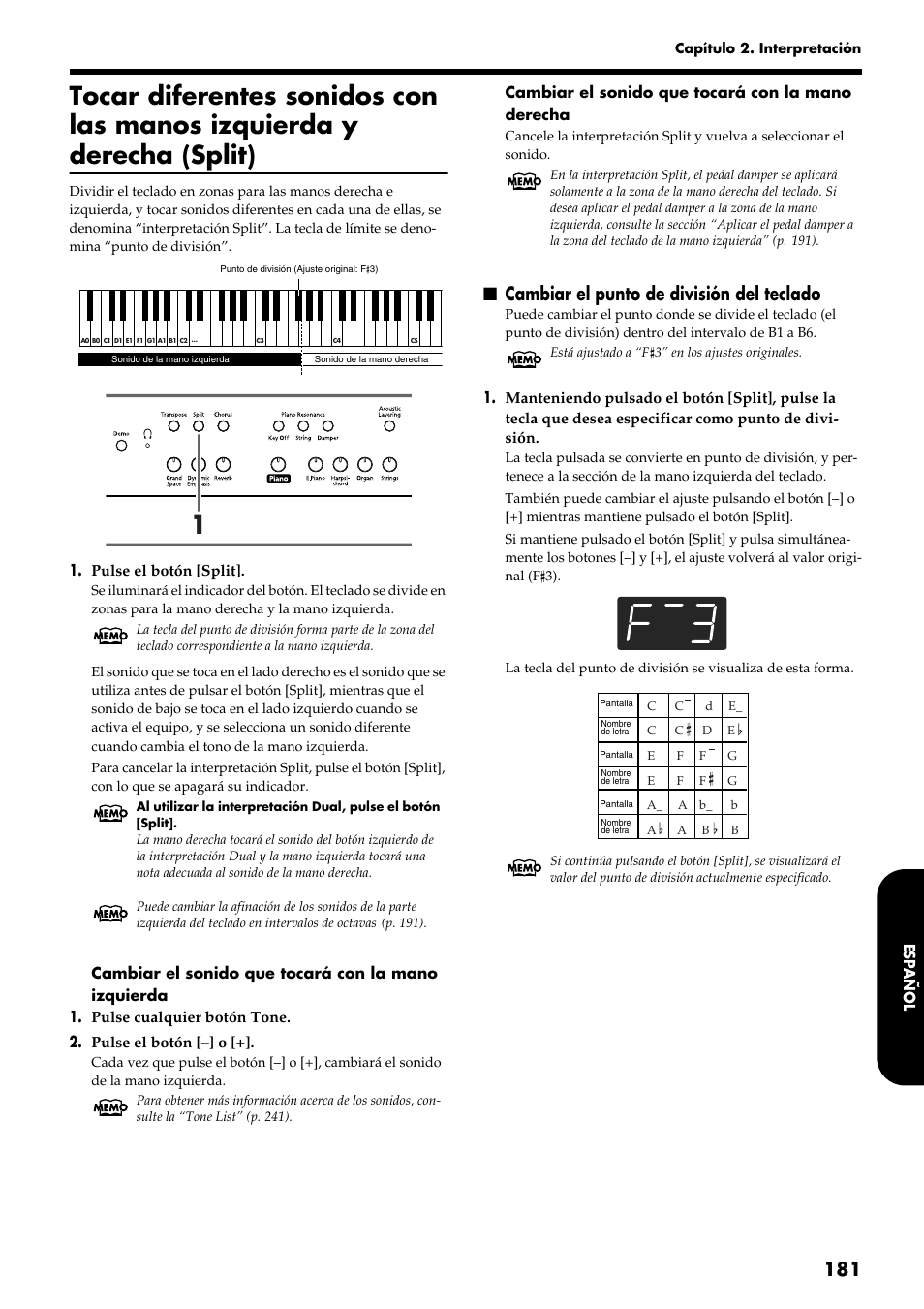 Cambiar el punto de división del teclado | Roland HP109-PE User Manual | Page 183 / 250