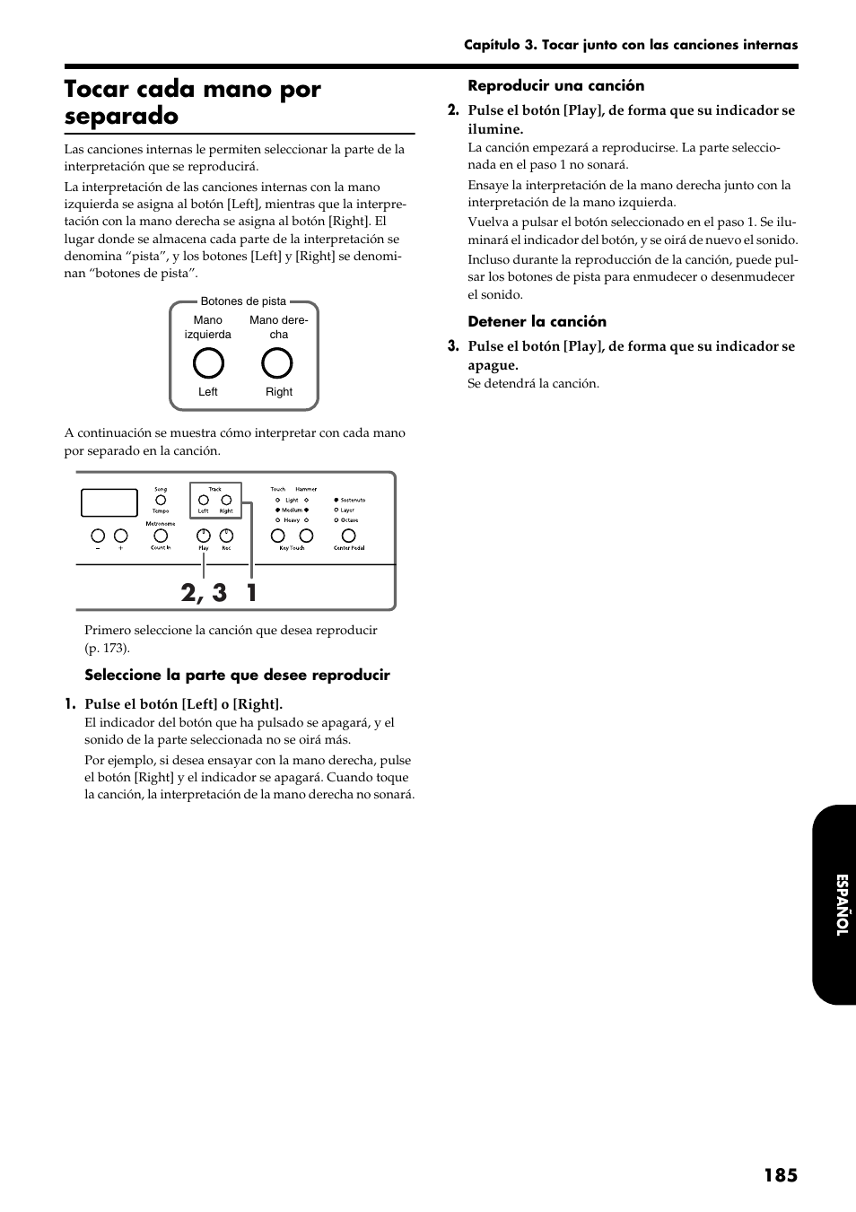 Tocar cada mano por separado | Roland HP109-PE User Manual | Page 187 / 250