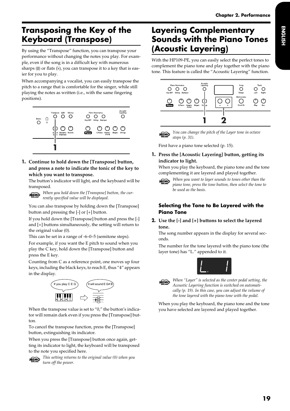 Transposing the key of the keyboard (transpose) | Roland HP109-PE User Manual | Page 21 / 250