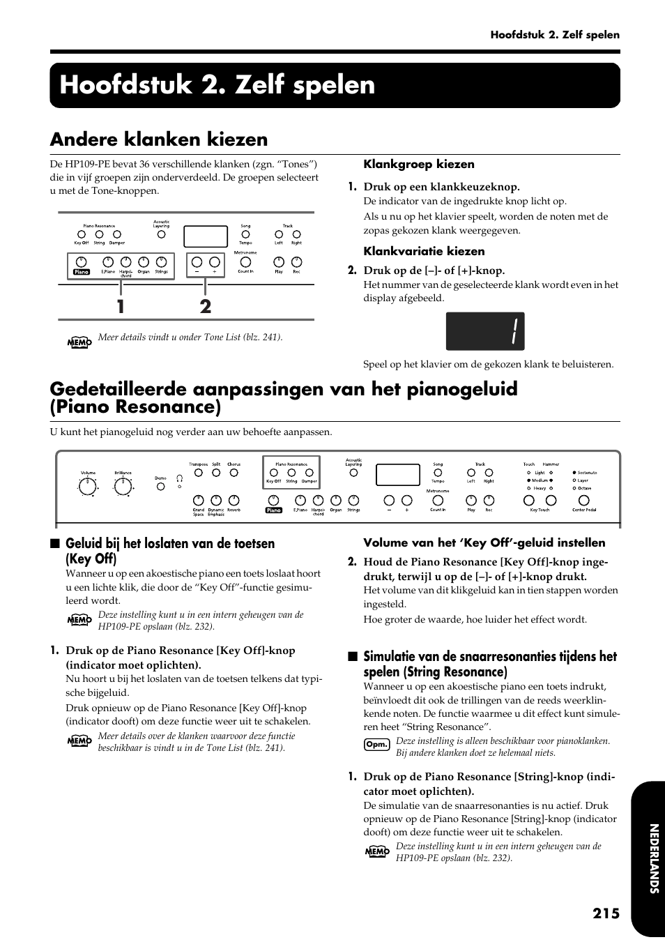 Hoofdstuk 2. zelf spelen, Andere klanken kiezen | Roland HP109-PE User Manual | Page 217 / 250