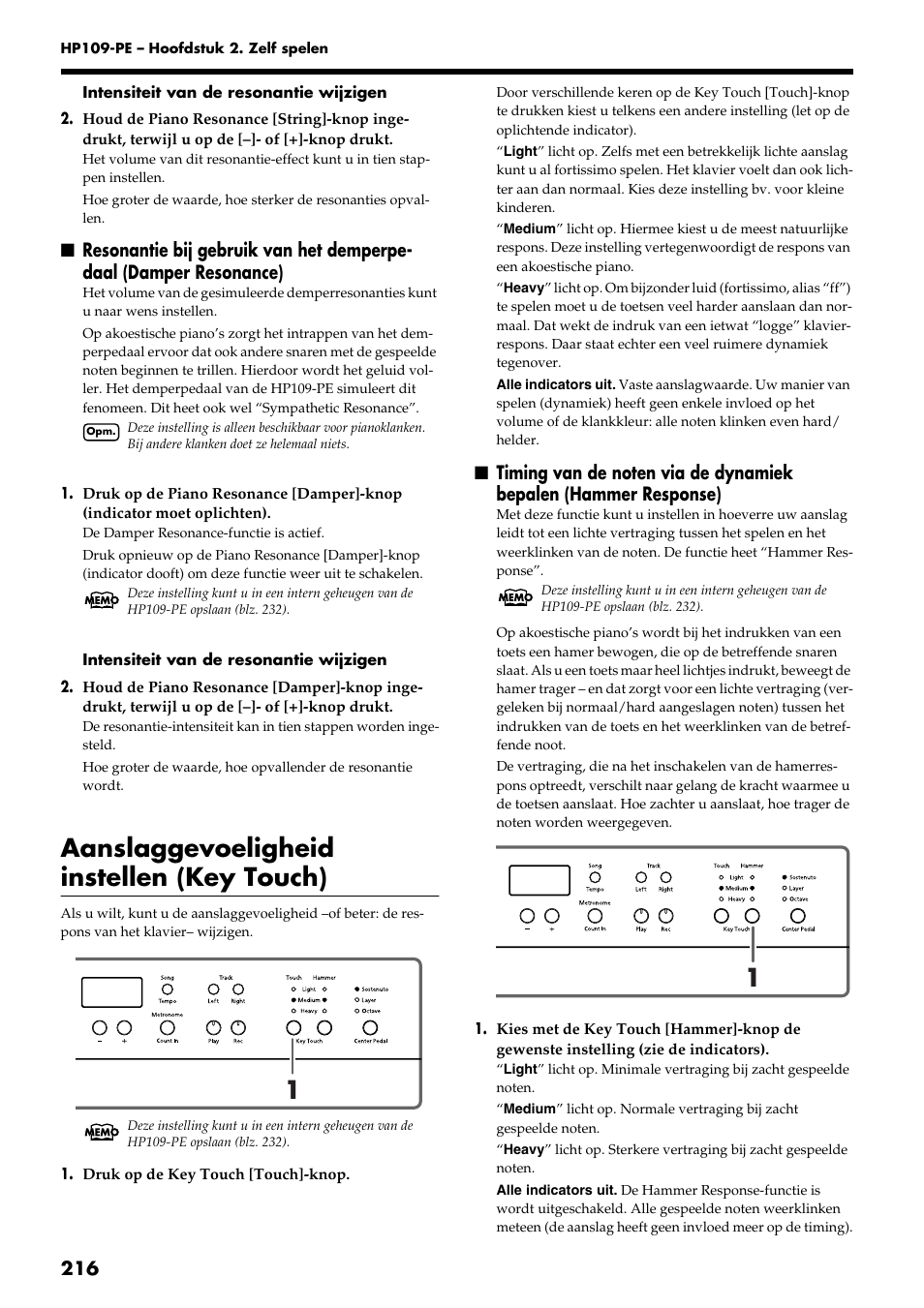 Aanslaggevoeligheid instellen (key touch) | Roland HP109-PE User Manual | Page 218 / 250