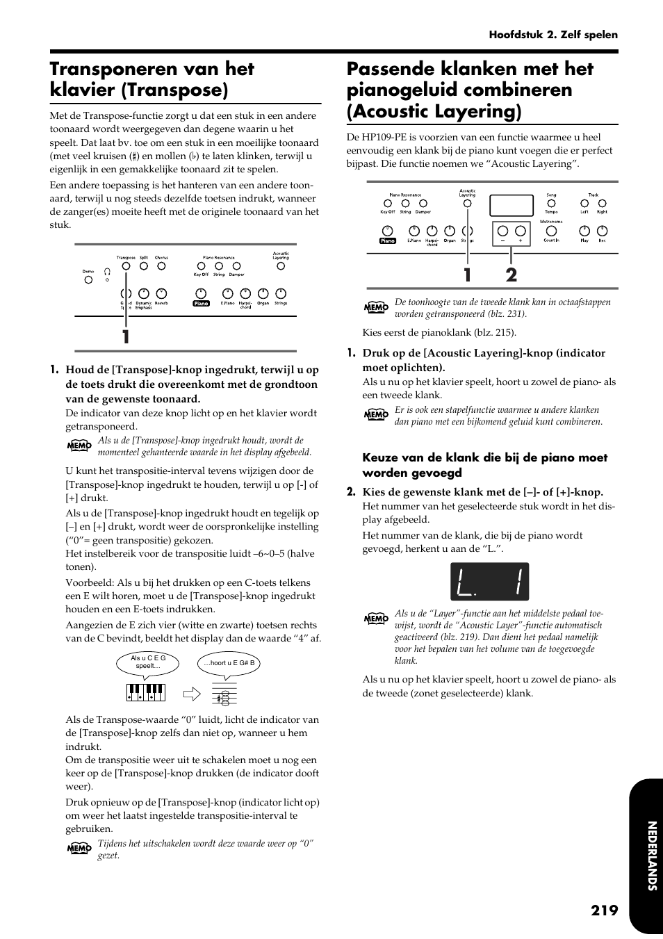 Transponeren van het klavier (transpose) | Roland HP109-PE User Manual | Page 221 / 250