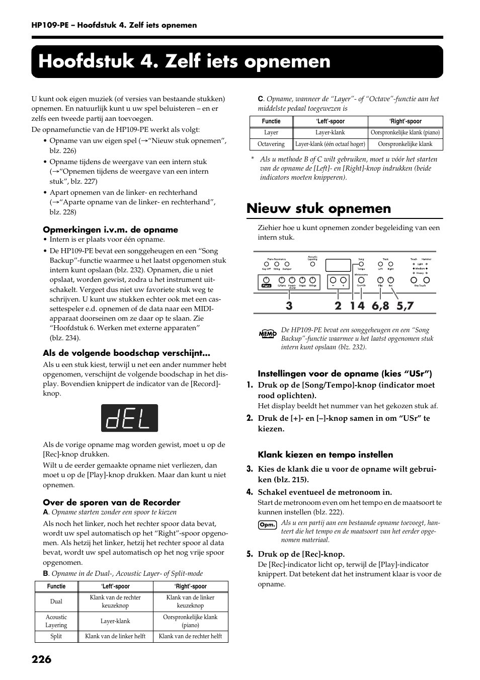 Hoofdstuk 4. zelf iets opnemen, Nieuw stuk opnemen | Roland HP109-PE User Manual | Page 228 / 250