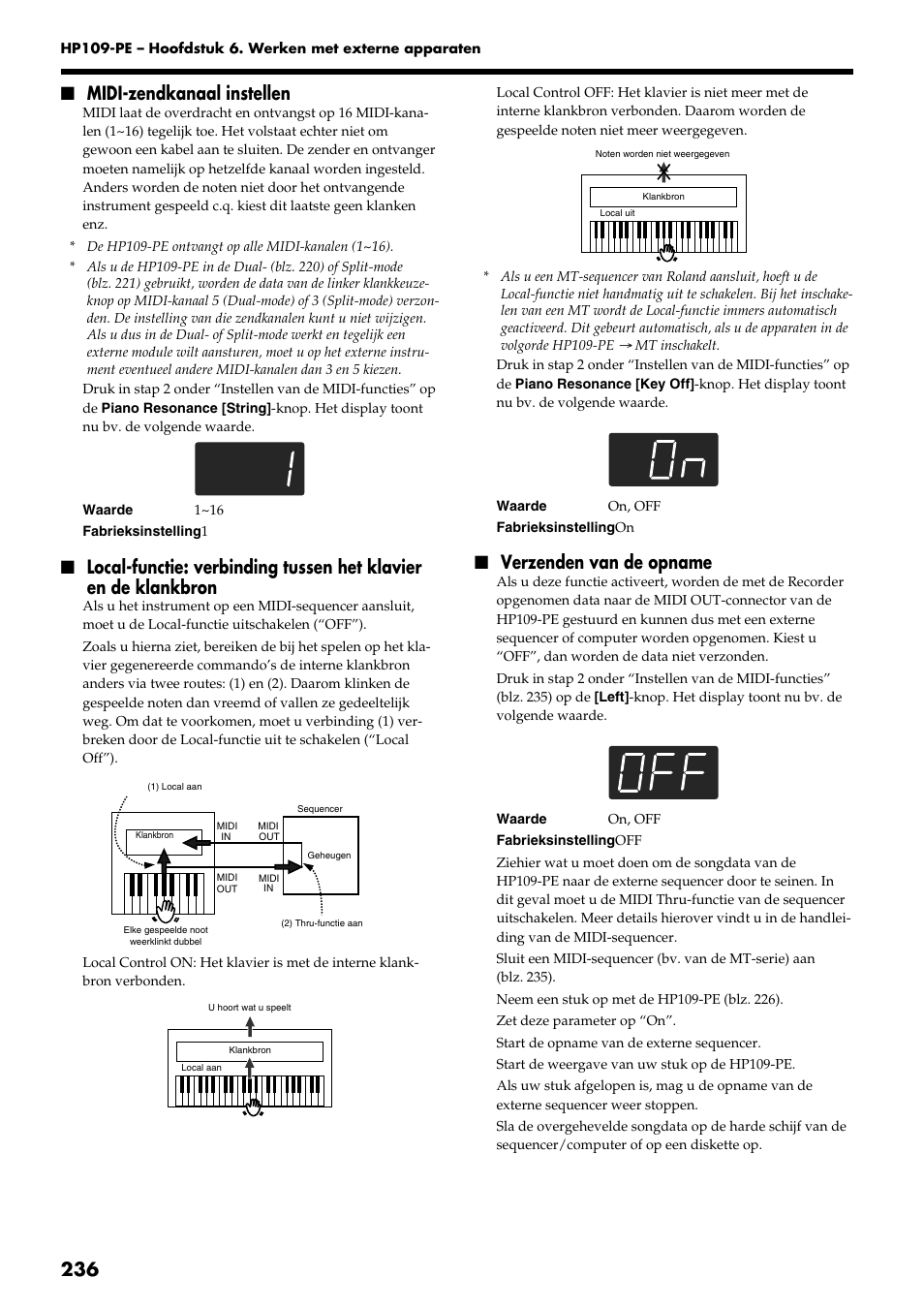 236 ■ midi-zendkanaal instellen, Verzenden van de opname | Roland HP109-PE User Manual | Page 238 / 250