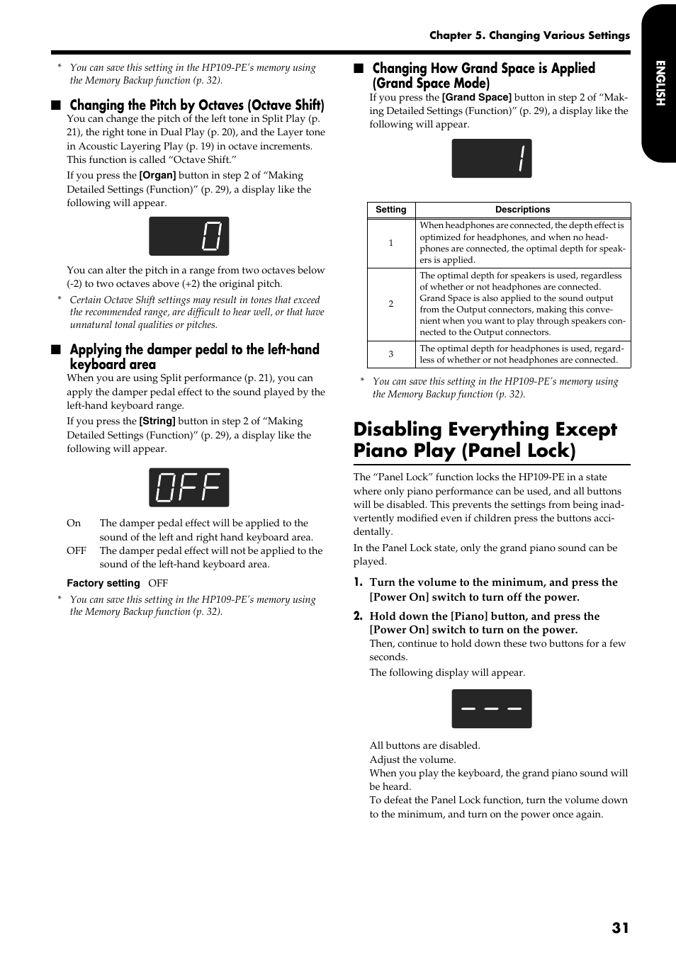Changing the pitch by octaves (octave shift) | Roland HP109-PE User Manual | Page 33 / 250