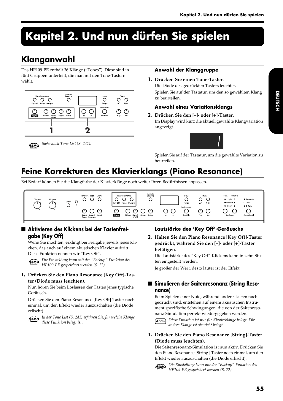 Kapitel 2. und nun dürfen sie spielen, Klanganwahl | Roland HP109-PE User Manual | Page 57 / 250