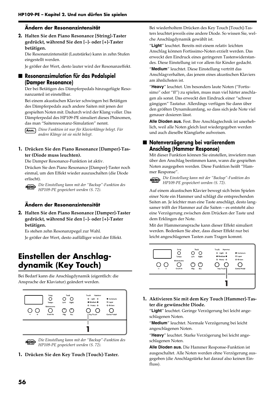 Einstellen der anschlag- dynamik (key touch) | Roland HP109-PE User Manual | Page 58 / 250