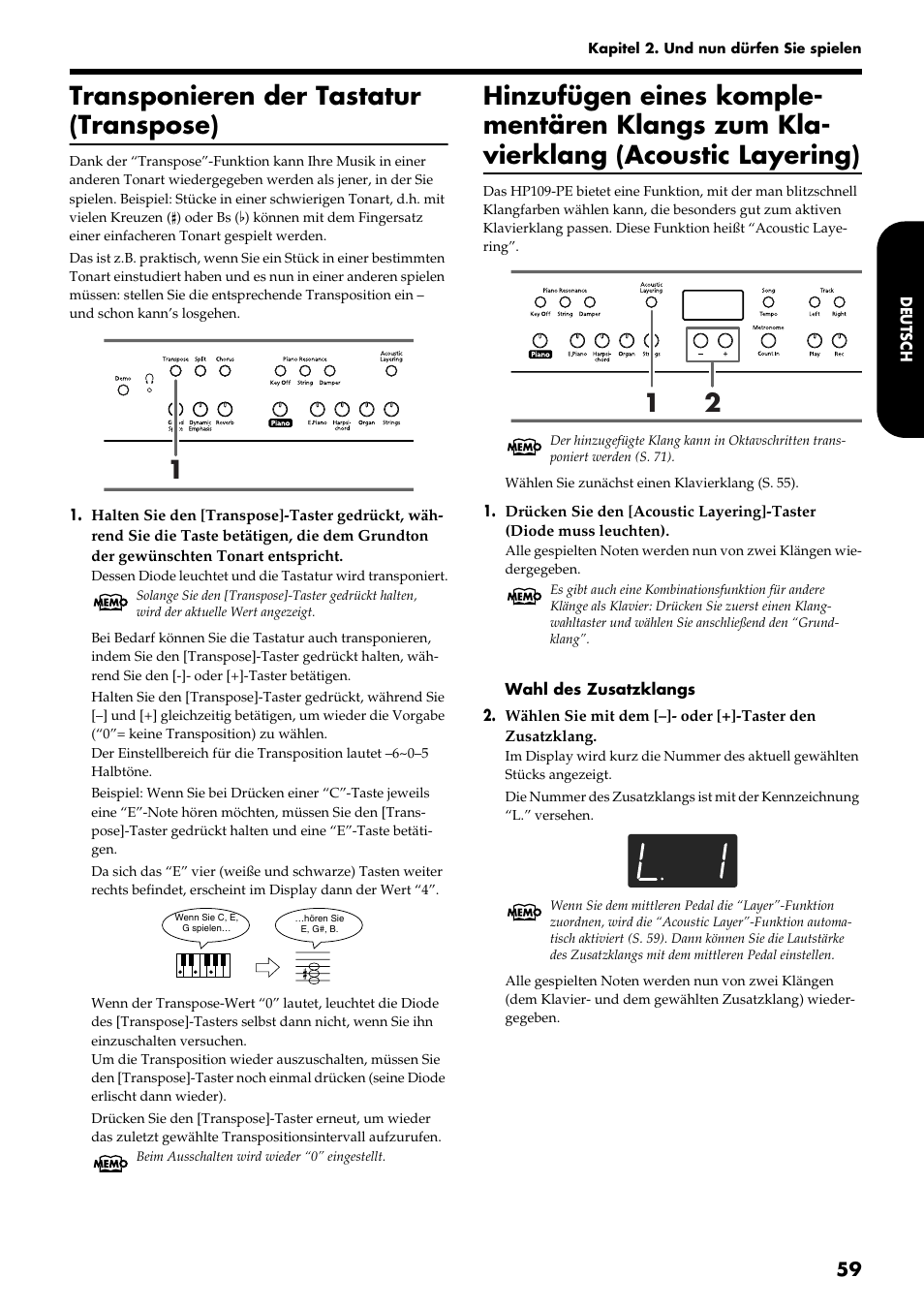 Transponieren der tastatur (transpose) | Roland HP109-PE User Manual | Page 61 / 250