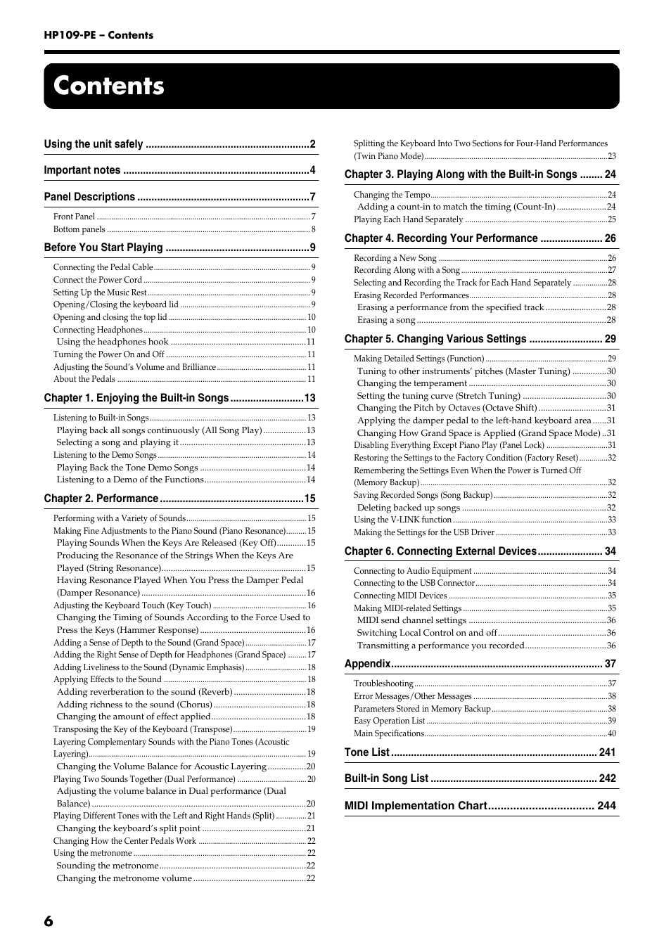 Roland HP109-PE User Manual | Page 8 / 250