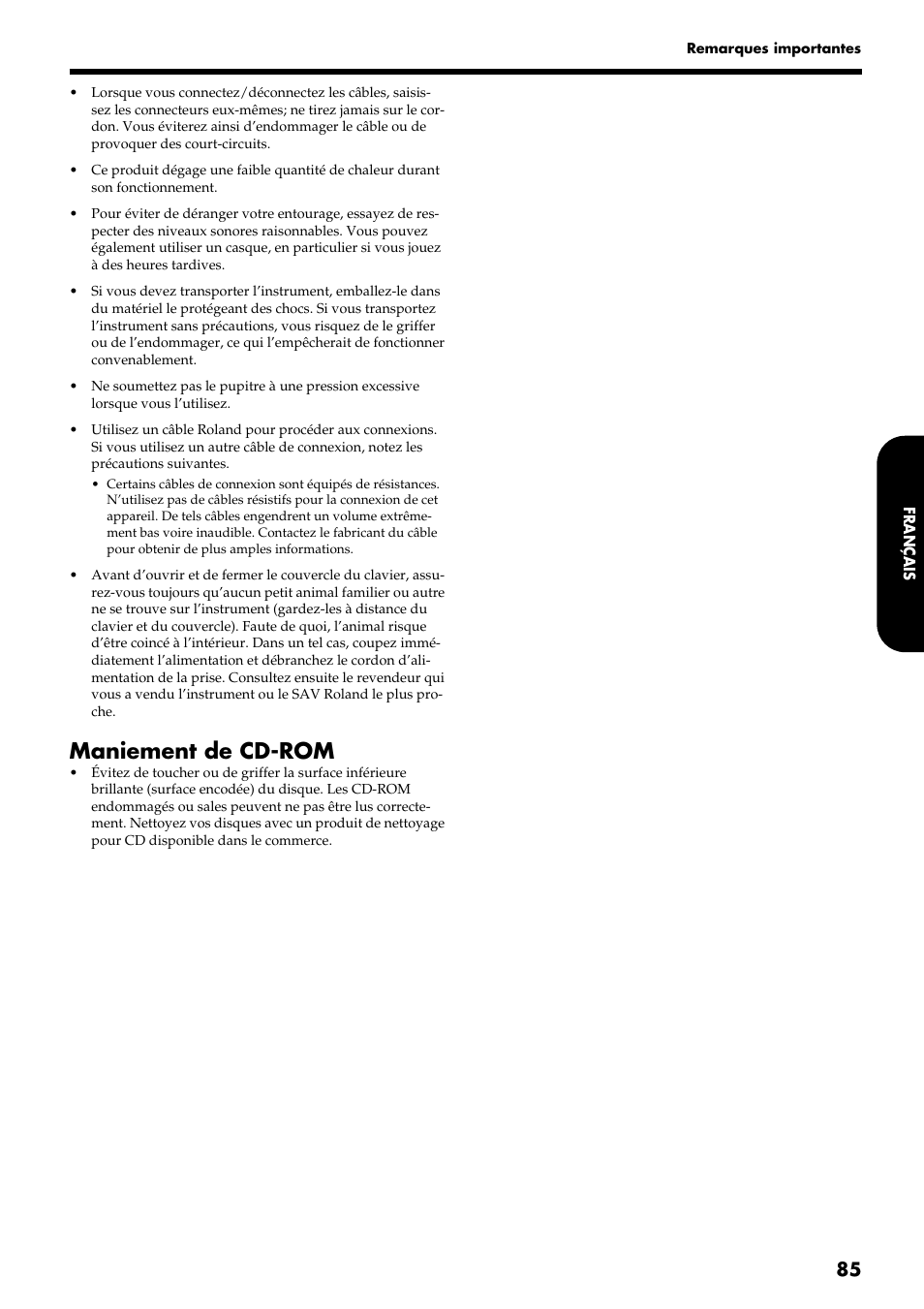 Maniement de cd-rom | Roland HP109-PE User Manual | Page 87 / 250