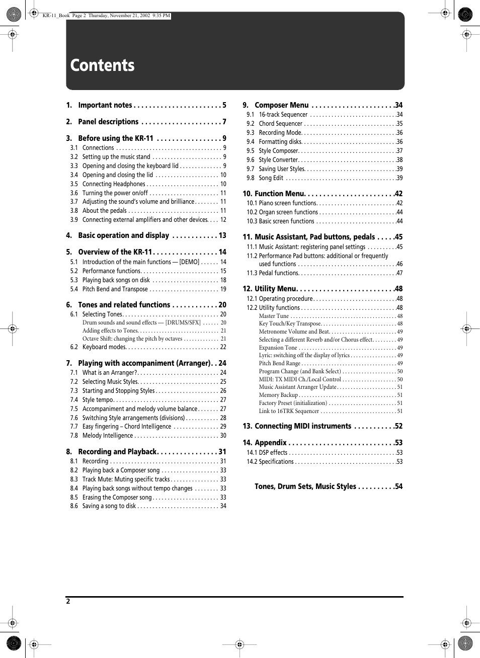 Roland KR-11 User Manual | Page 2 / 64