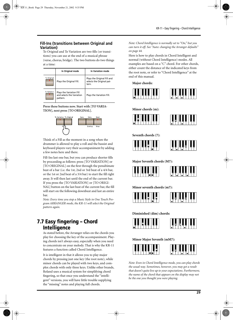 7 easy fingering – chord intelligence | Roland KR-11 User Manual | Page 29 / 64