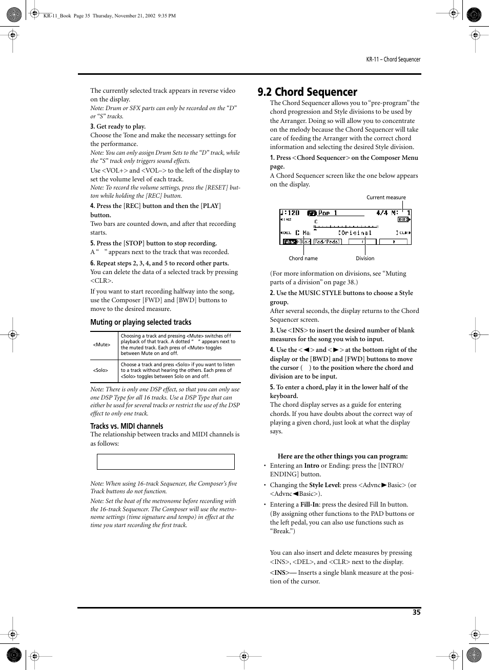 2 chord sequencer | Roland KR-11 User Manual | Page 35 / 64