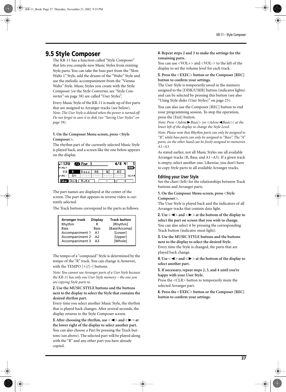 5 style composer | Roland KR-11 User Manual | Page 37 / 64