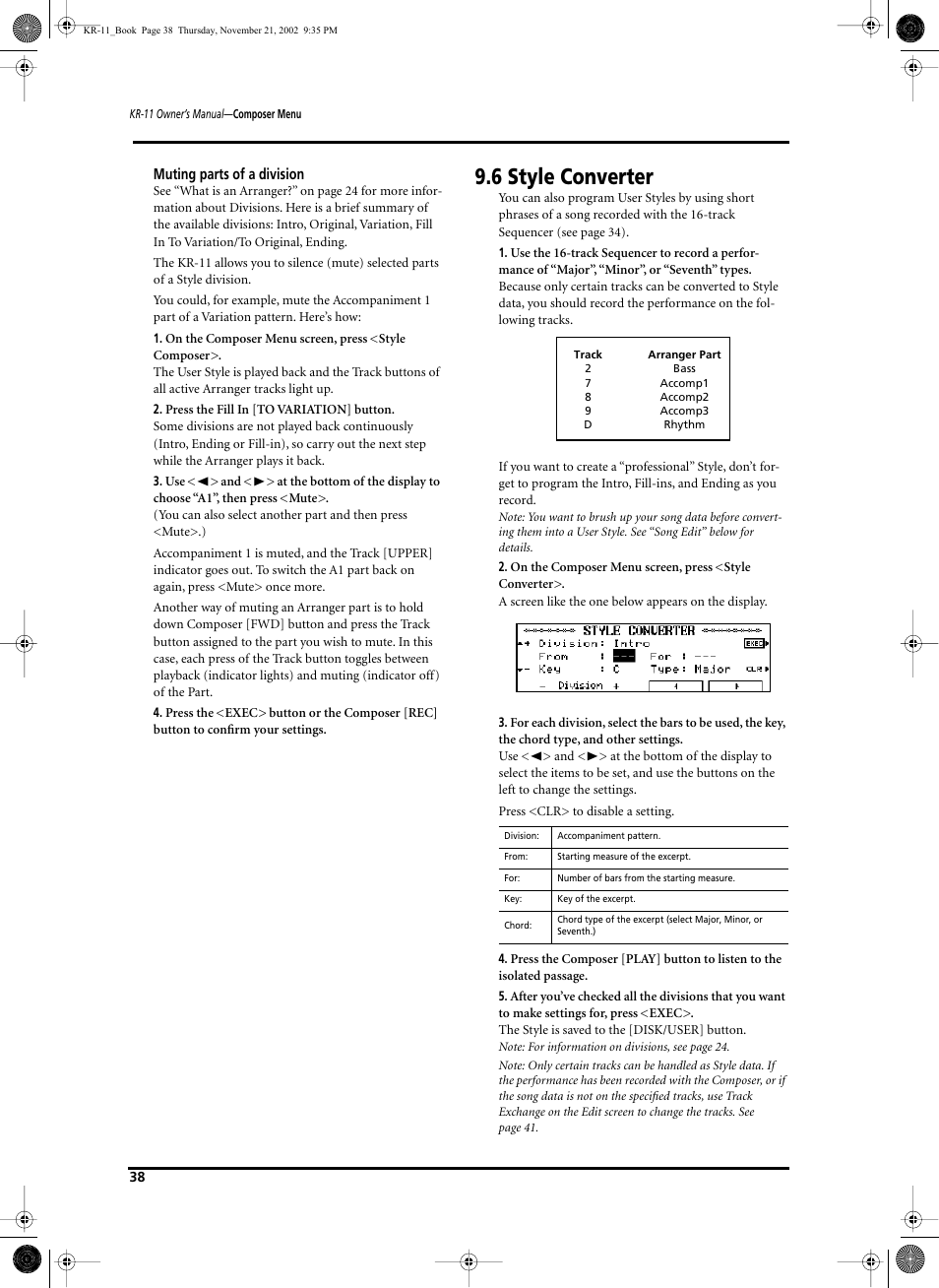 6 style converter | Roland KR-11 User Manual | Page 38 / 64