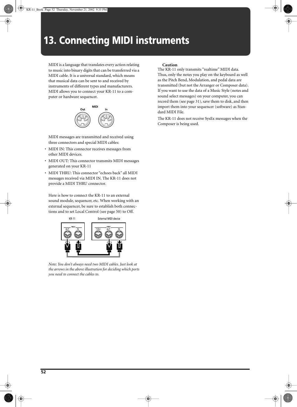 Connecting midi instruments | Roland KR-11 User Manual | Page 52 / 64