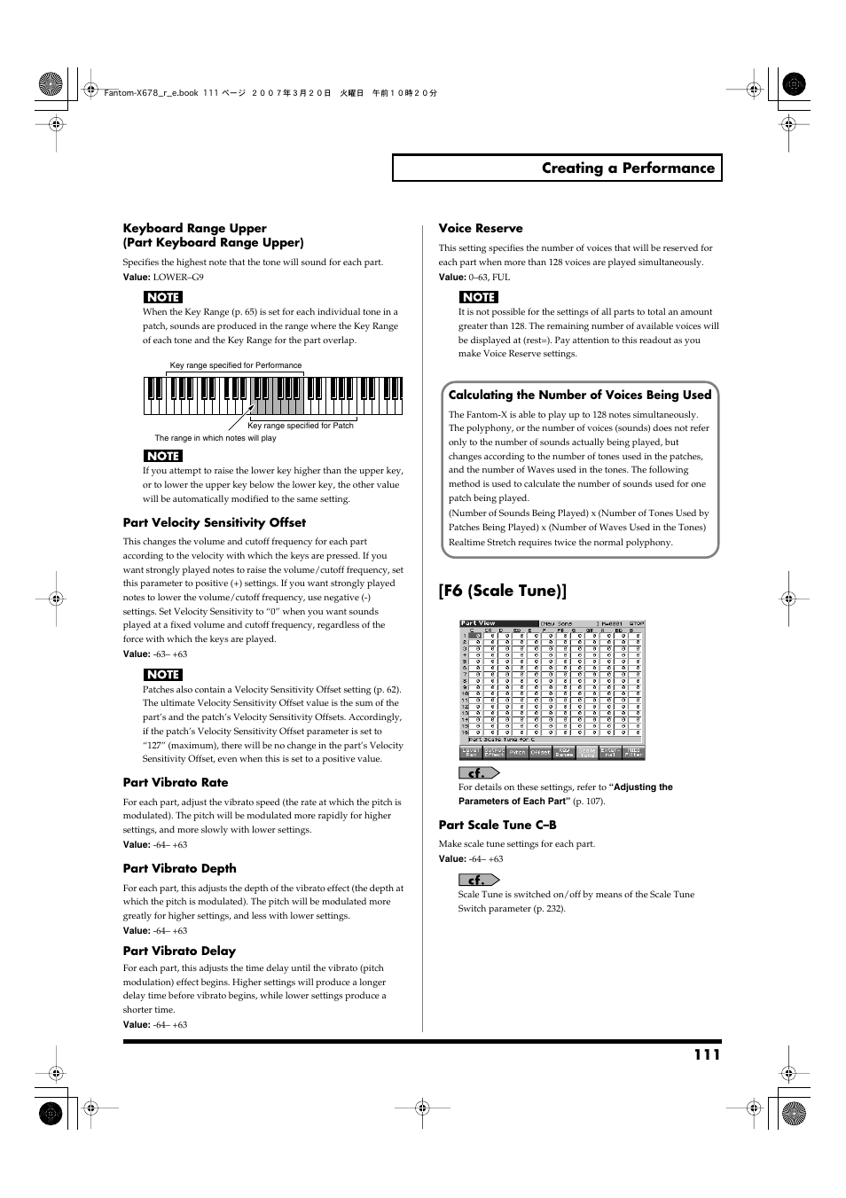 F6 (scale tune), 111 creating a performance | Roland X-6 User Manual | Page 111 / 348