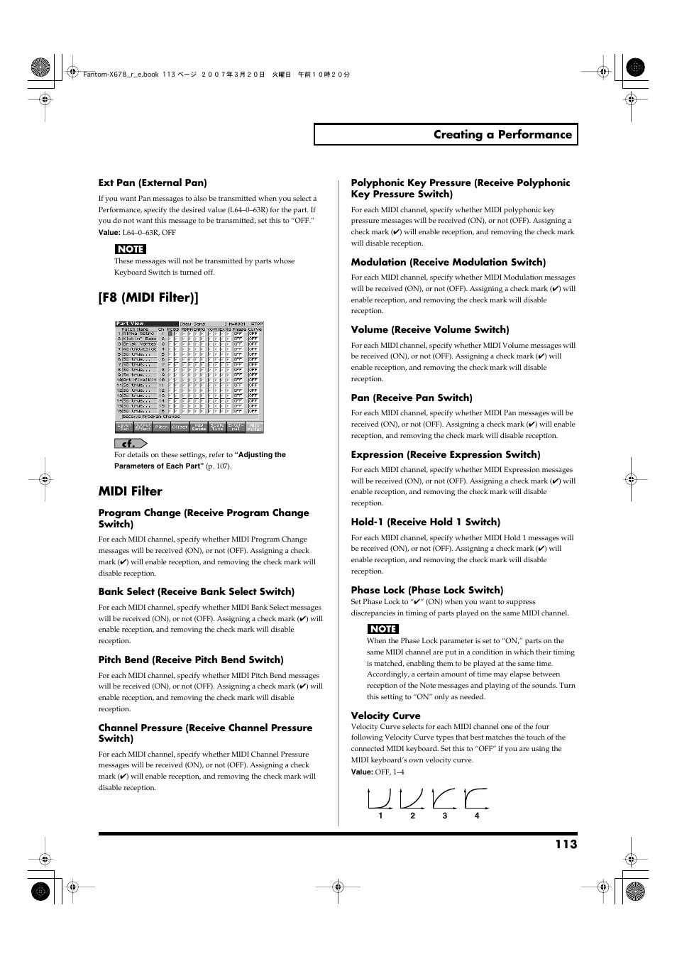F8 (midi filter), Midi filter, 113 creating a performance | Roland X-6 User Manual | Page 113 / 348