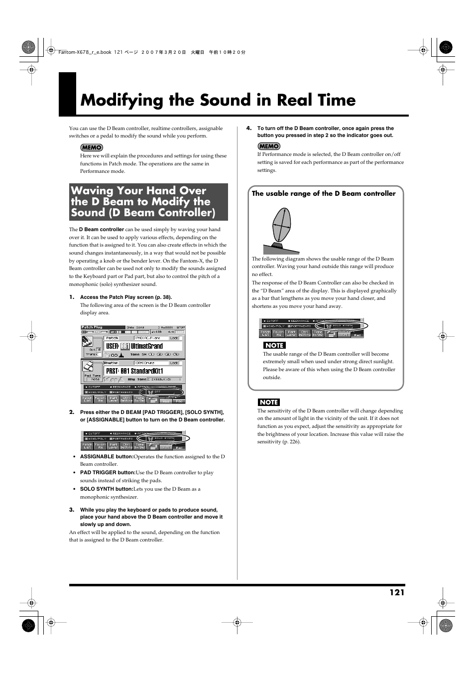 Modifying the sound in real time, To sounds simply by moving your hand. -> (p. 121) | Roland X-6 User Manual | Page 121 / 348