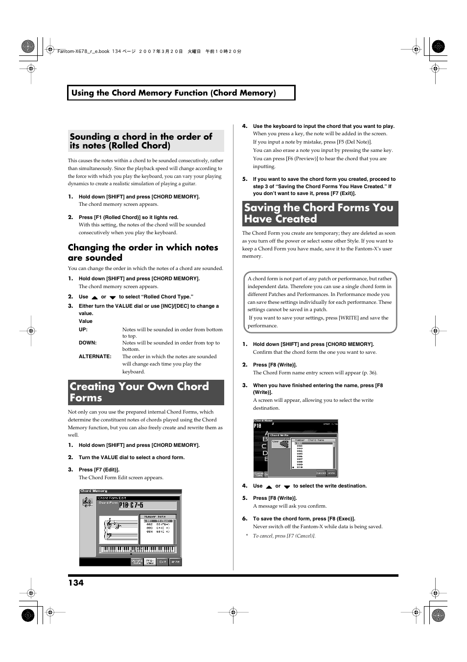 Creating your own chord forms, Saving the chord forms you have created | Roland X-6 User Manual | Page 134 / 348