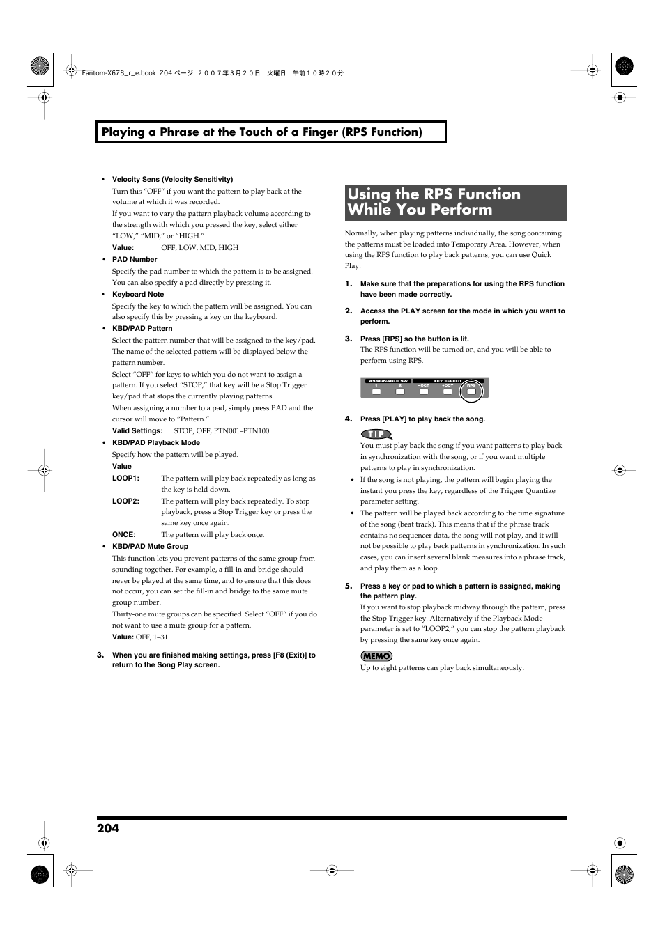Using the rps function while you perform | Roland X-6 User Manual | Page 204 / 348