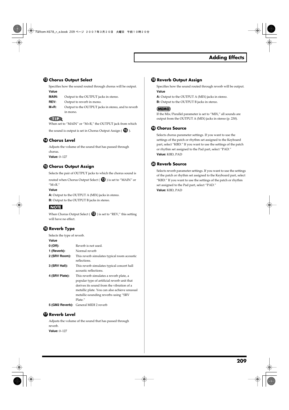 Set with the reverb output assign (p. 209), 209 adding effects | Roland X-6 User Manual | Page 209 / 348