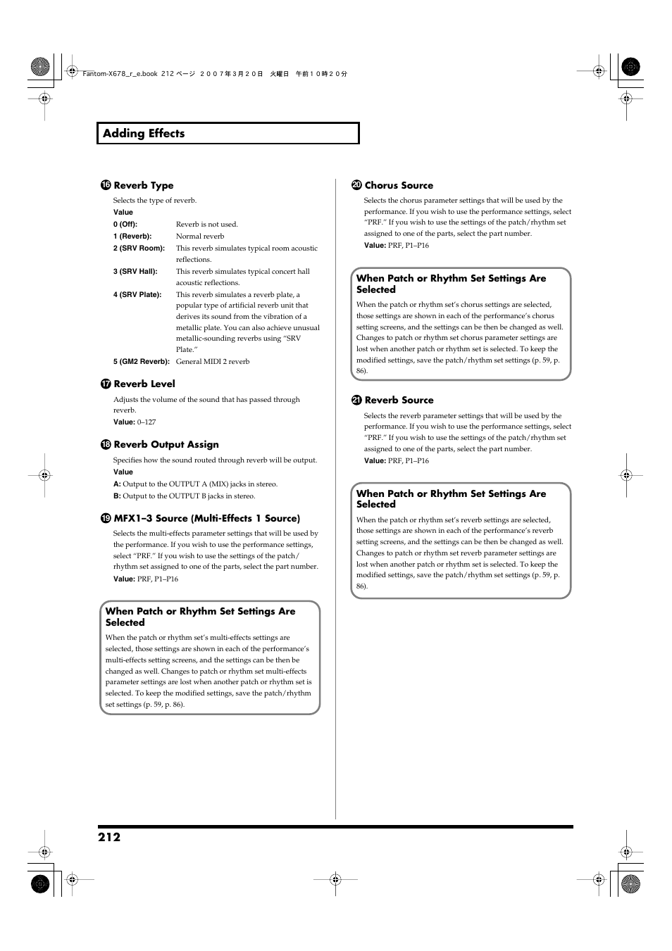 Set with the reverb output assign (p. 212), 212 adding effects | Roland X-6 User Manual | Page 212 / 348