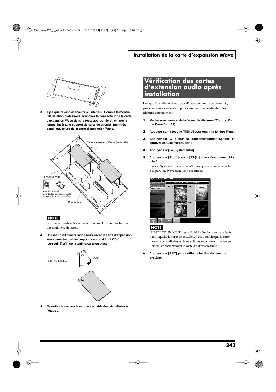 243 installation de la carte d’expansion wave | Roland X-6 User Manual | Page 243 / 348