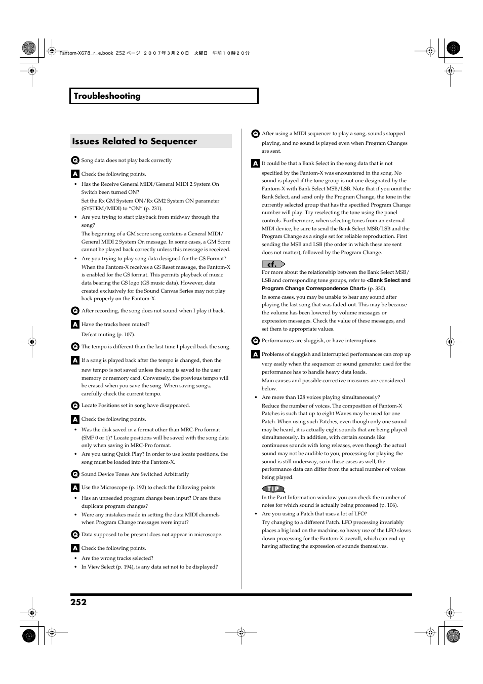 Issues related to sequencer, 252 troubleshooting | Roland X-6 User Manual | Page 252 / 348