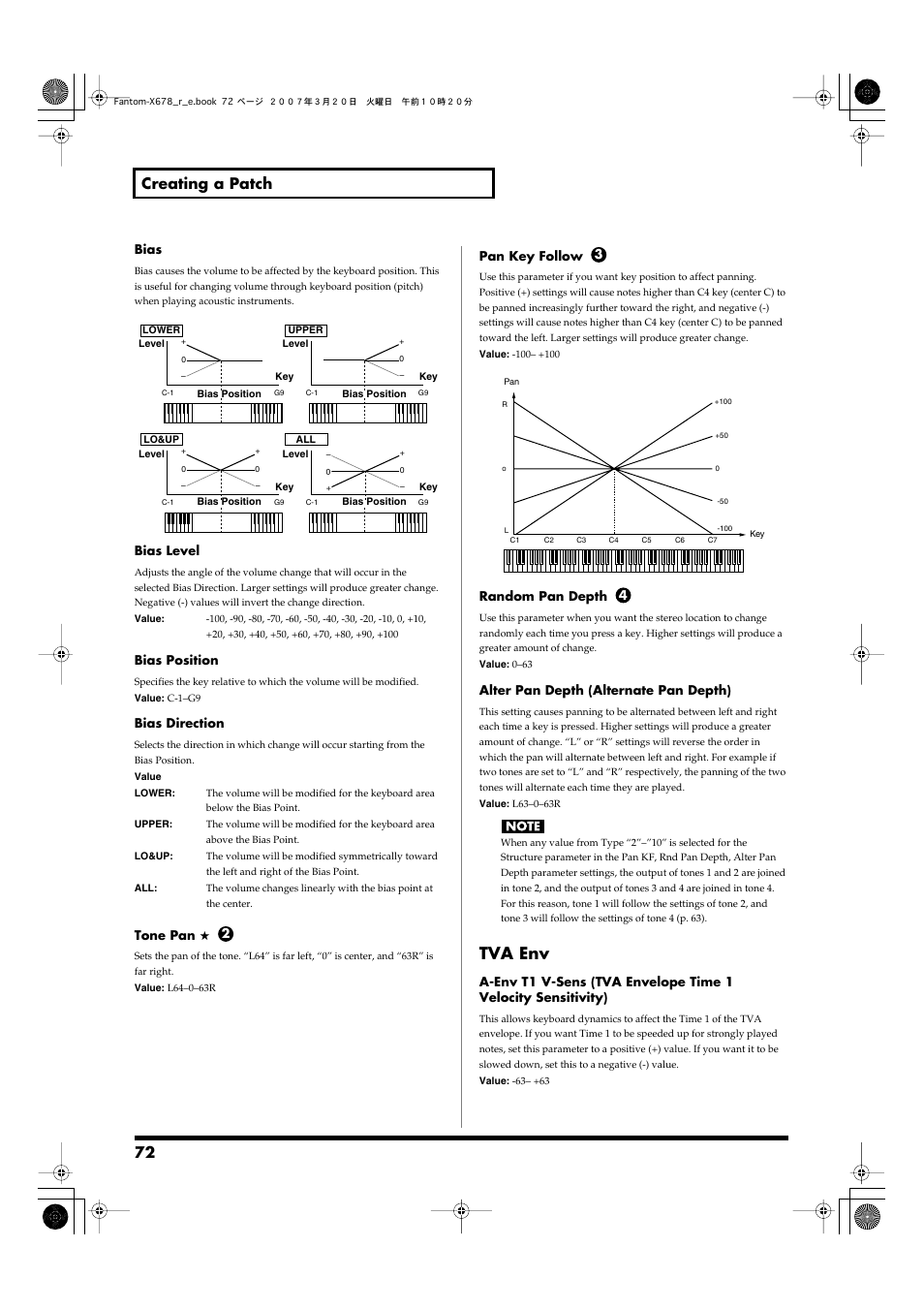 P. 72, Tva env, 72 creating a patch | Roland X-6 User Manual | Page 72 / 348