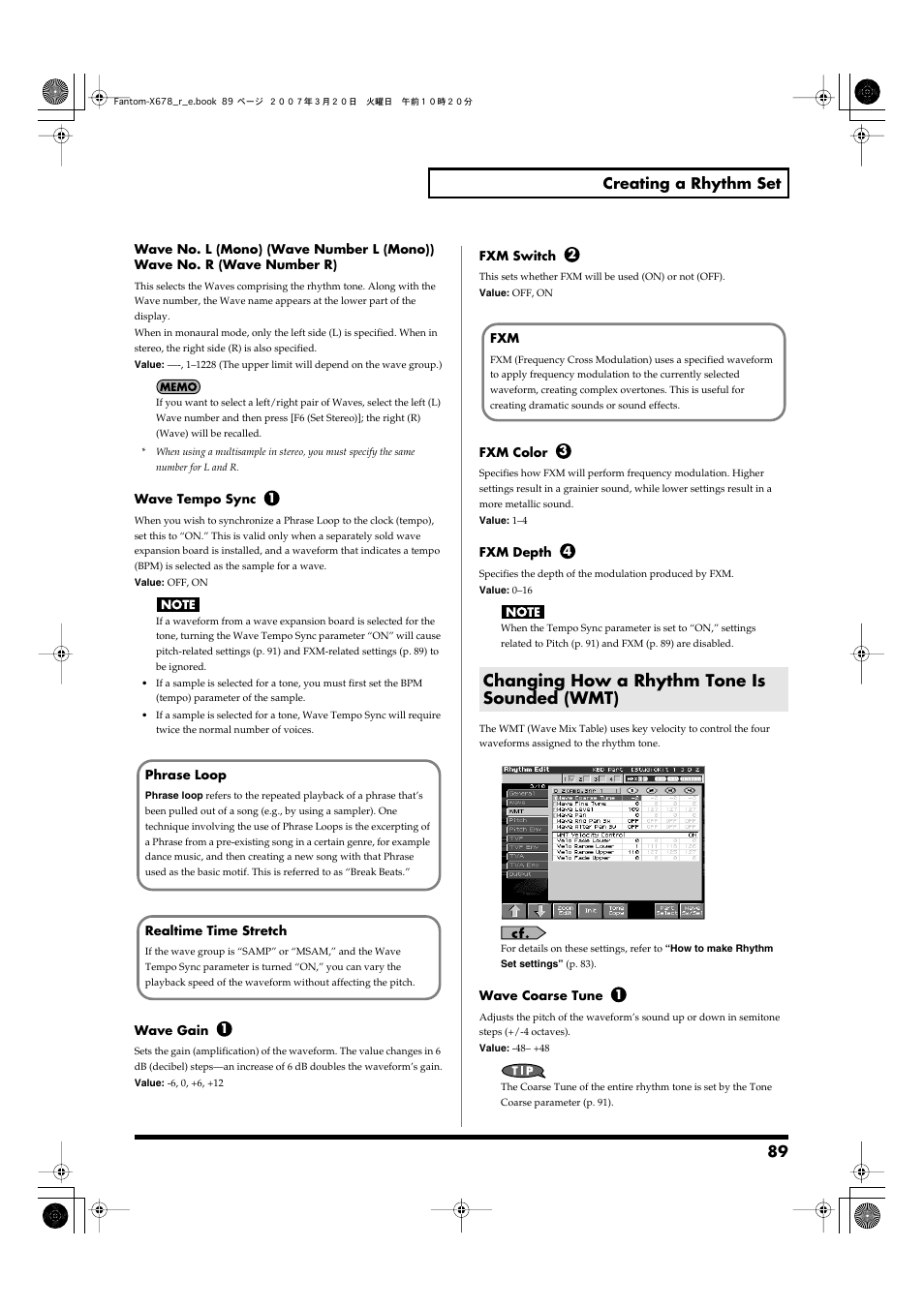 Changing how a rhythm tone is sounded (wmt), 89 creating a rhythm set | Roland X-6 User Manual | Page 89 / 348