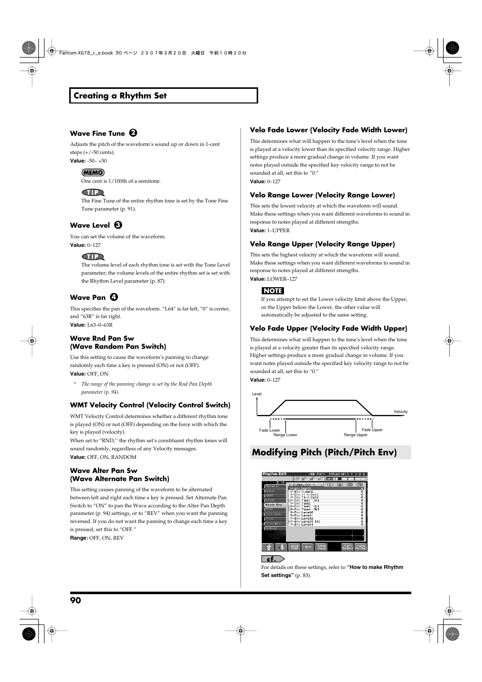 Modifying pitch (pitch/pitch env), 90 creating a rhythm set | Roland X-6 User Manual | Page 90 / 348