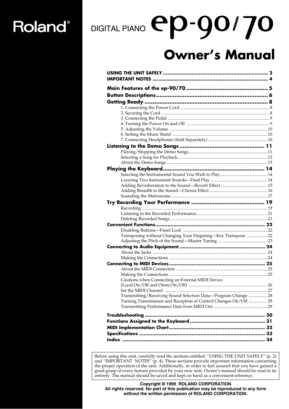 Roland ep-90/70 User Manual | 36 pages