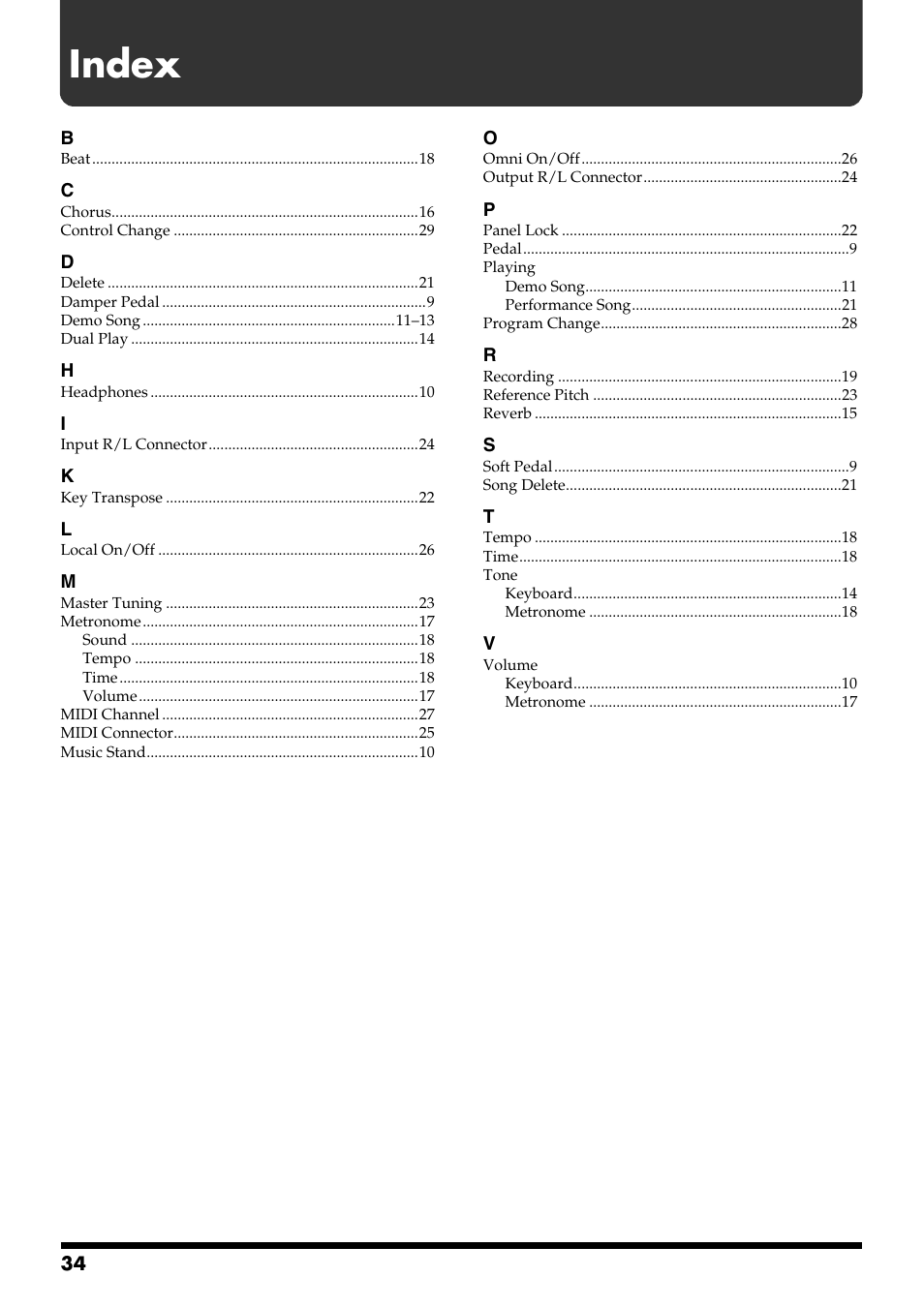Index | Roland ep-90/70 User Manual | Page 34 / 36