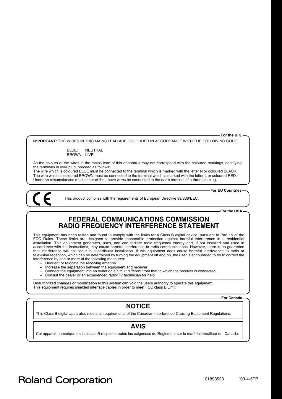 Notice avis | Roland ep-90/70 User Manual | Page 36 / 36