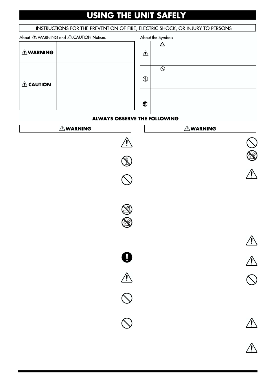 Using the unit safely | Roland CUBE-30 User Manual | Page 3 / 8