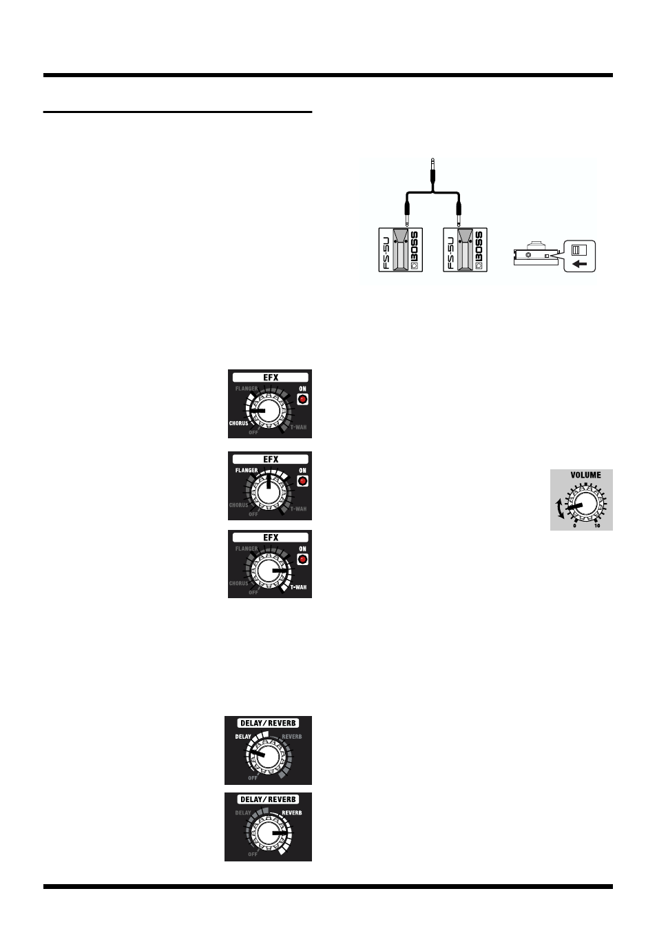 Equalizer, 6 panel descriptions, Bass knob | Middle knob, Treble knob, 10 . efx (effects) knob, 11 . delay/reverb knob, 12 . foot sw (foot switch) jack, 13 . aux in jack, 14 . recording out/phones jack | Roland CUBE-30 User Manual | Page 6 / 8