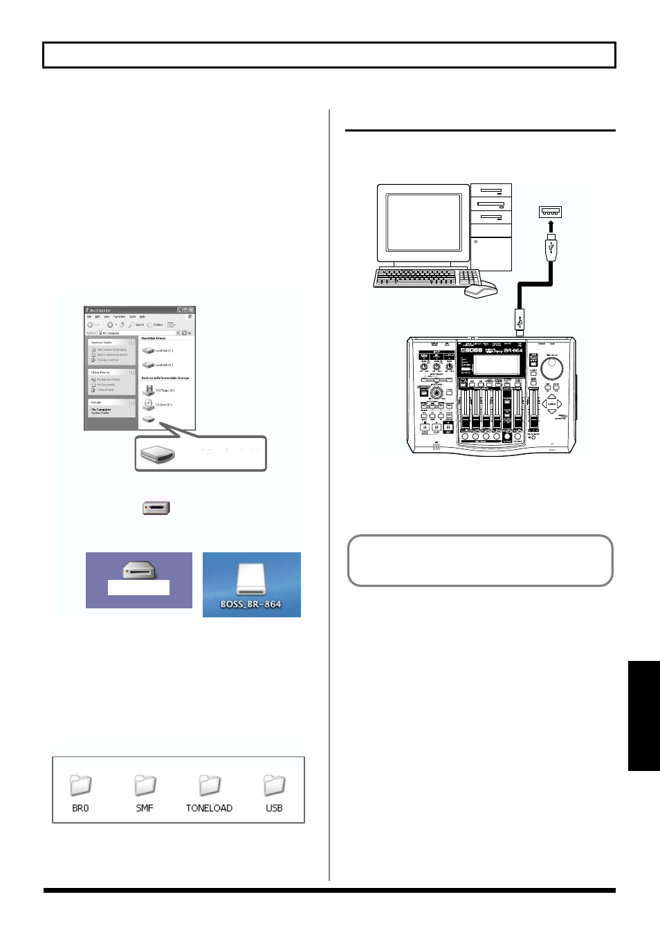 Connecting a computer, 157 before using usb (overview), Usb folder | Roland BR-864 User Manual | Page 157 / 200