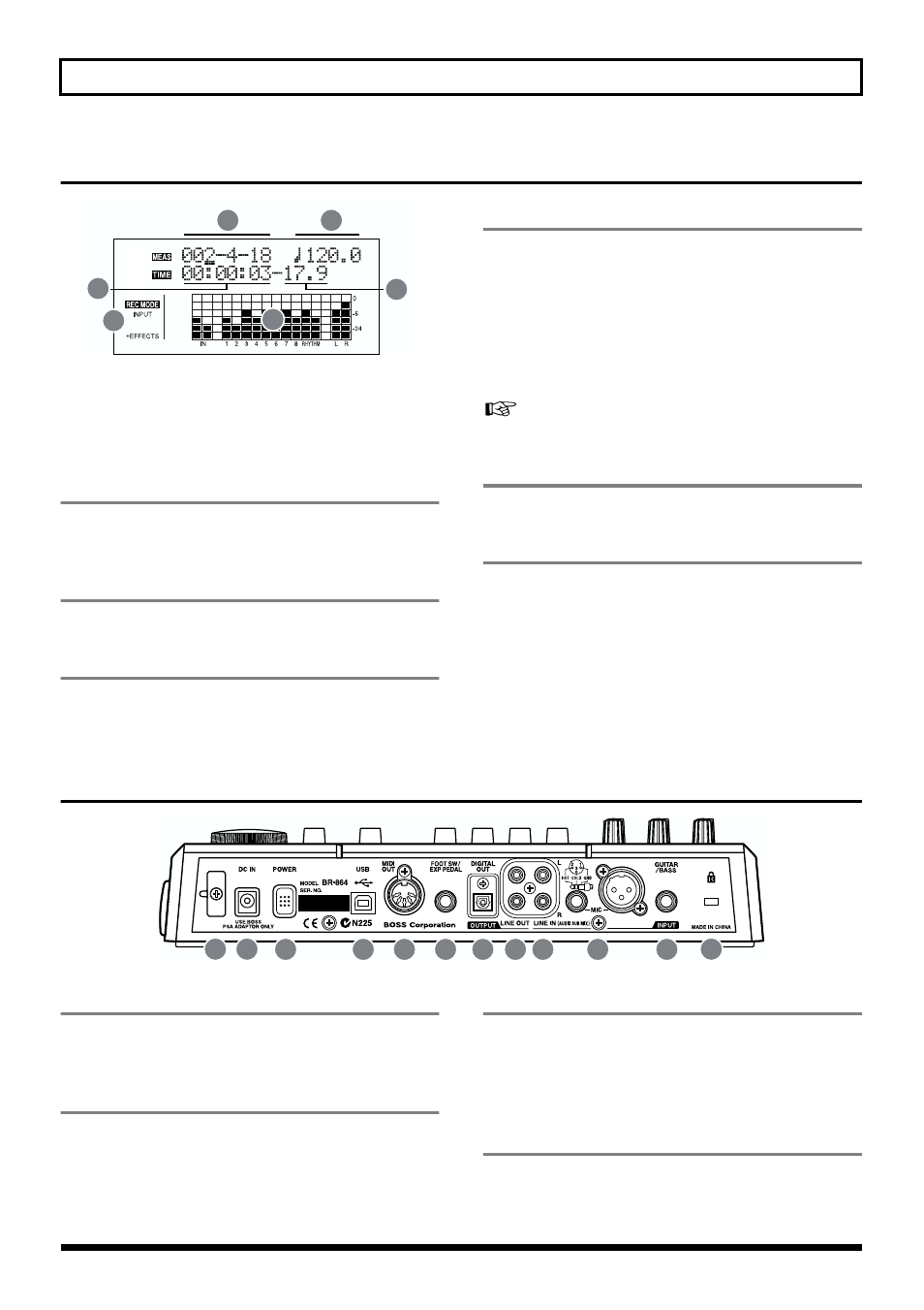 Display, Rear panel | Roland BR-864 User Manual | Page 21 / 200