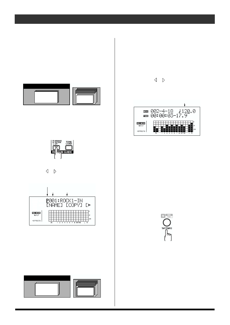 Changing patterns, Changing the tempo of the arrangements or patterns, 36 recording/playing back a song | Roland BR-864 User Manual | Page 36 / 200