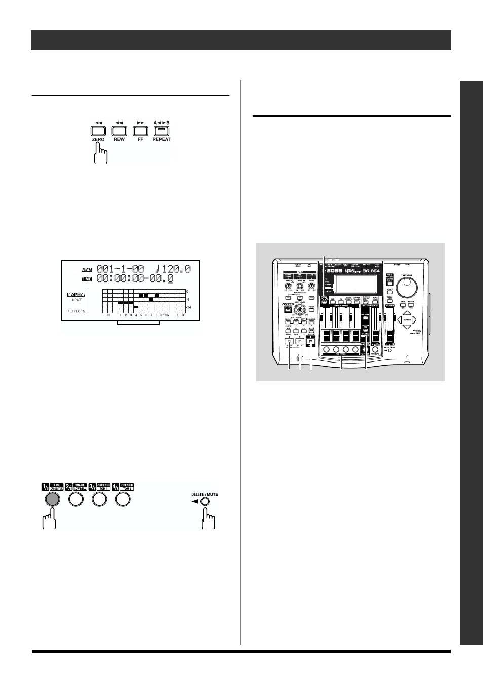 7) playing back recorded music, Silencing the sound of specific tracks (mute), 8) overdubbing | Quick start | Roland BR-864 User Manual | Page 39 / 200