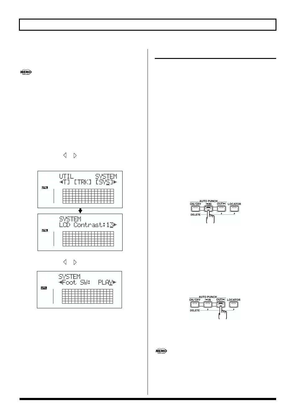 Manually punching in and out using a foot switch, Auto punching in and out, Specifying the area for auto punching in/out | 52 re-recording only a mistake (punch-in/out) | Roland BR-864 User Manual | Page 52 / 200