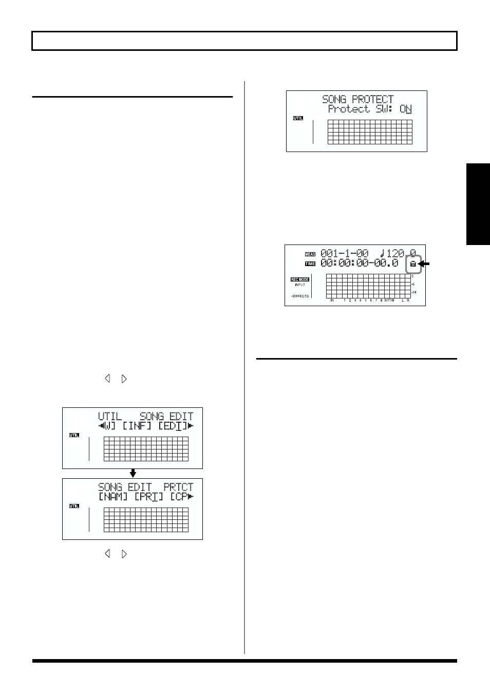 Protecting a song (song protect), Saving the current settings to the song, Protecting a song (song protect)” (p. 85) | 85 organizing the songs you’ve recorded | Roland BR-864 User Manual | Page 85 / 200