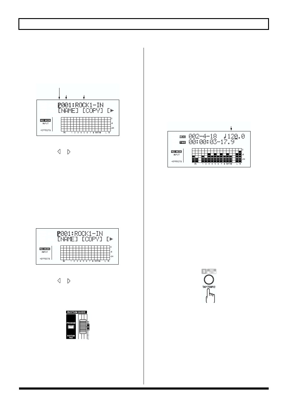 Selecting patterns, Performing patterns, Changing the tempo of the arrangements or patterns | 92 about the rhythm guide | Roland BR-864 User Manual | Page 92 / 200