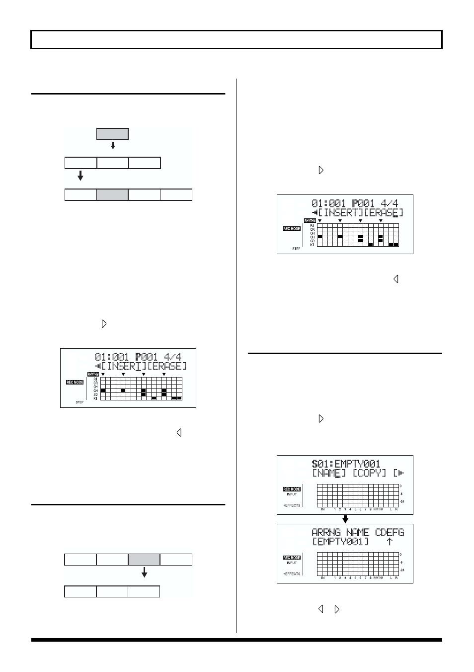 Inserting a step, Erasing a step, Naming arrangements | 94 creating original arrangements | Roland BR-864 User Manual | Page 94 / 200