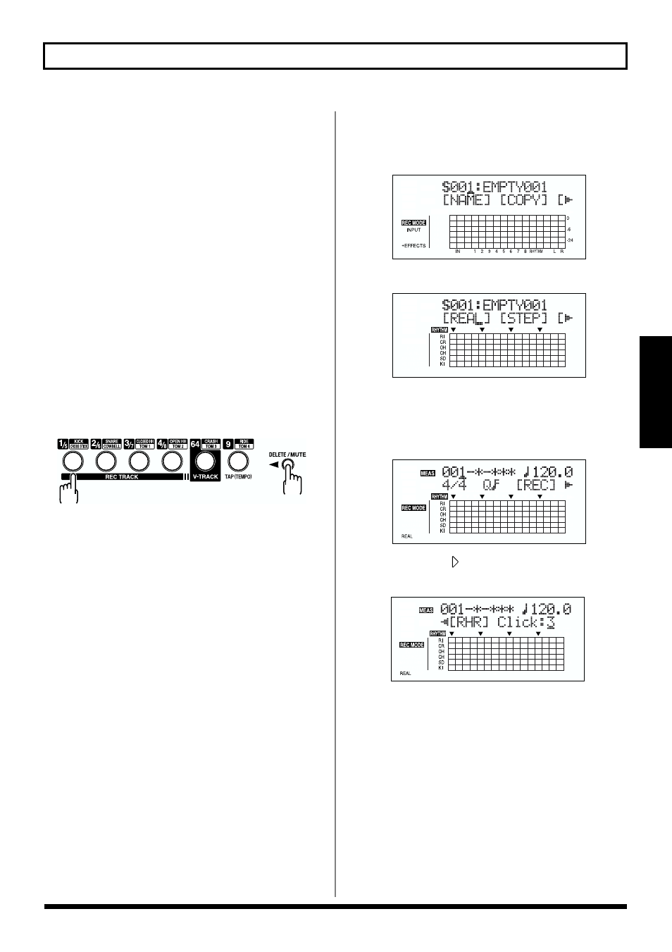 Deleting unneeded drum sounds, Changing the metronome volume, 99 creating original patterns | Roland BR-864 User Manual | Page 99 / 200