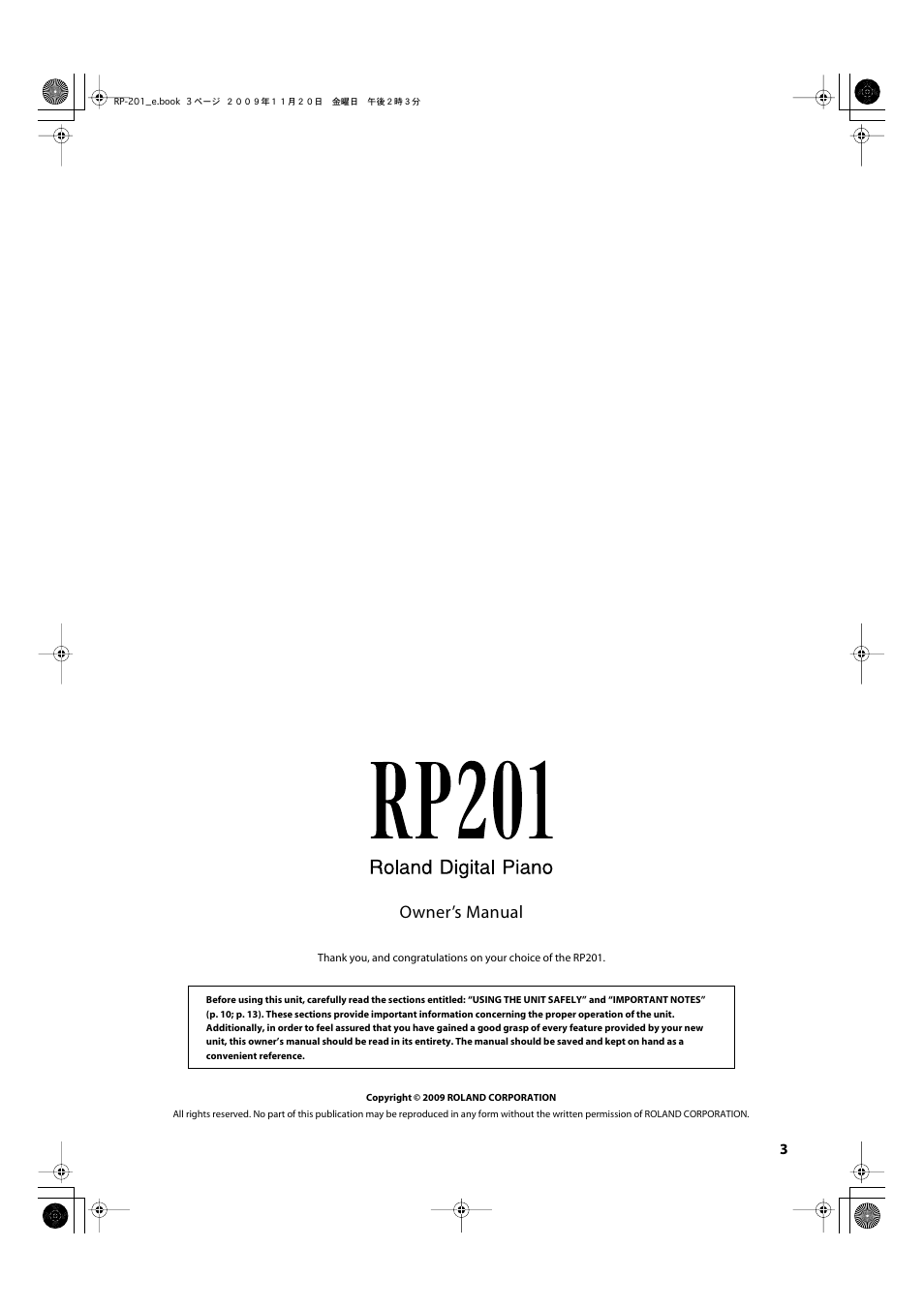 Roland RP201 User Manual | 60 pages