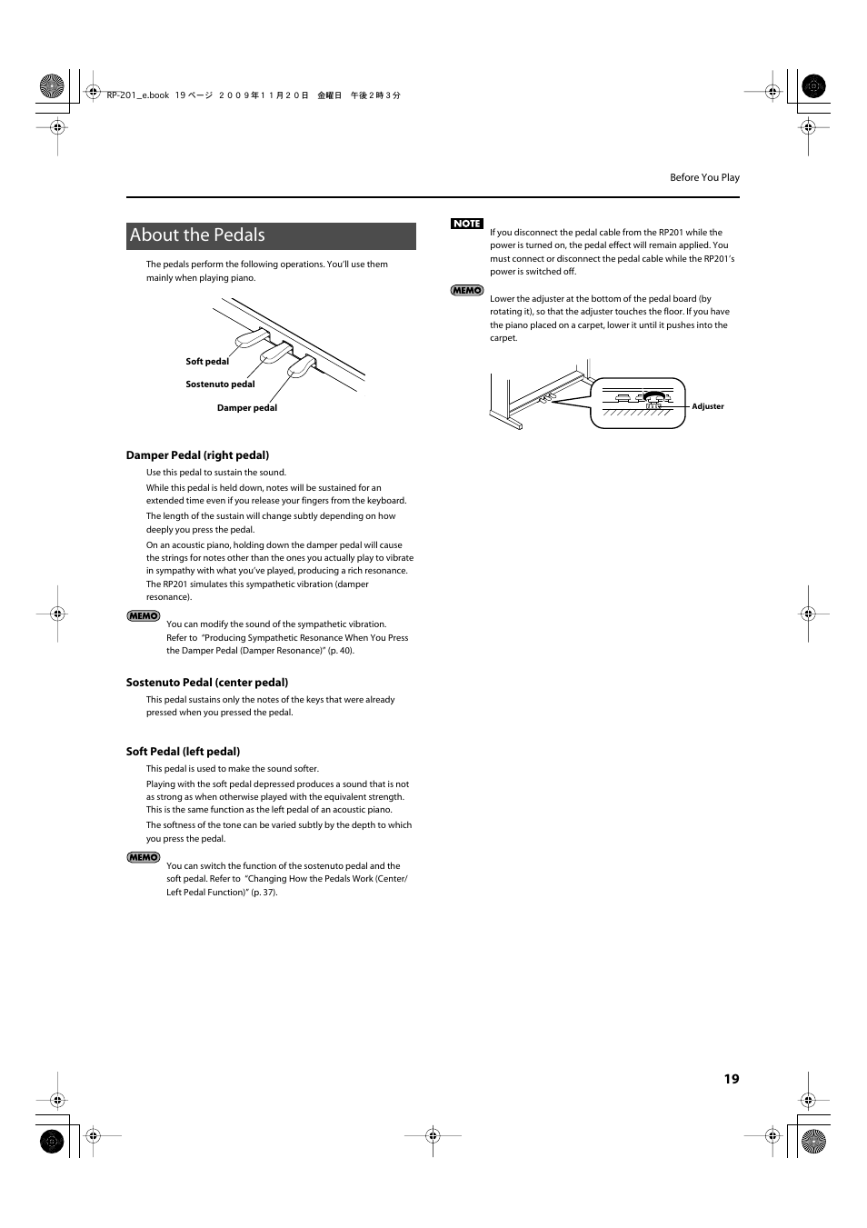 About the pedals | Roland RP201 User Manual | Page 17 / 60